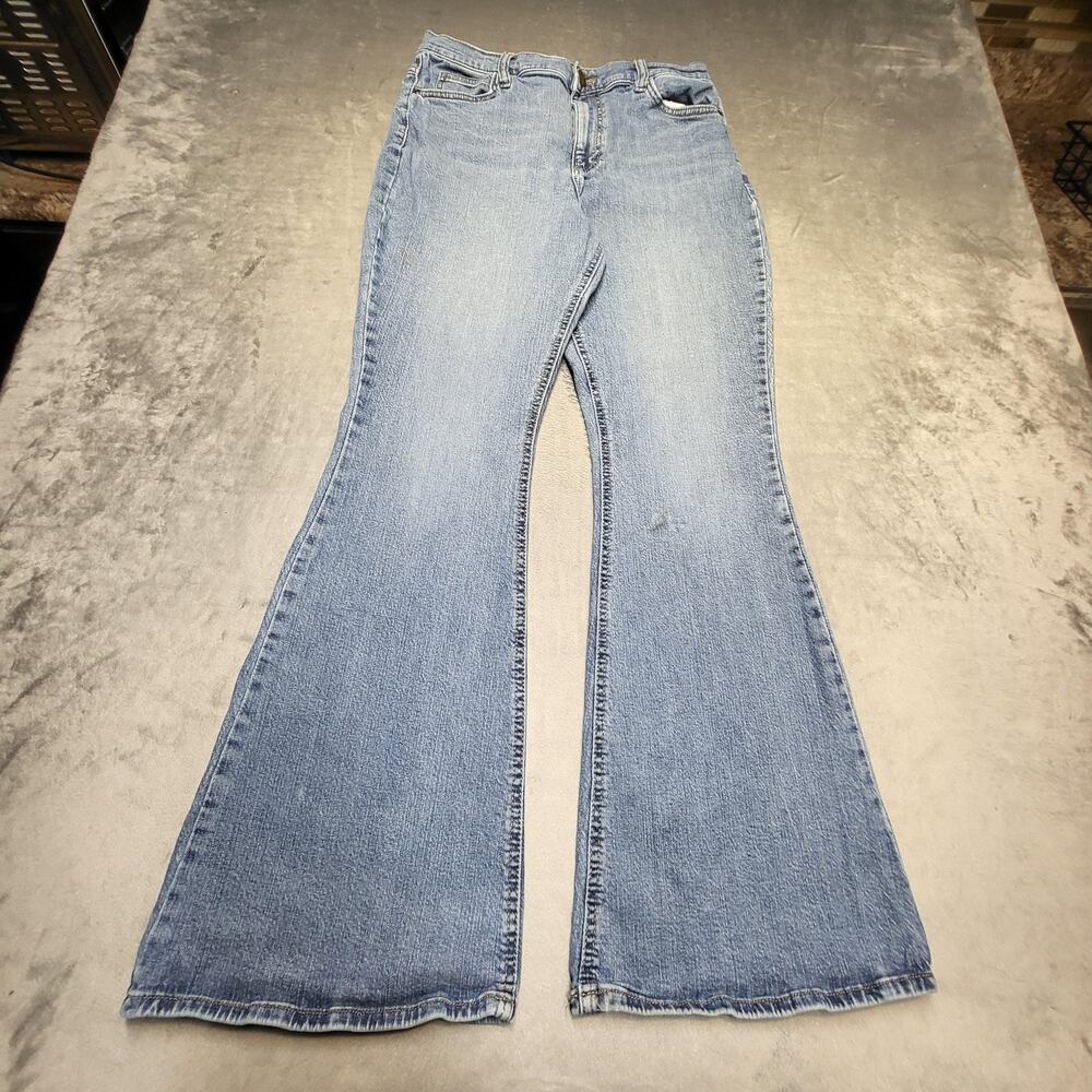 Lee Jeans Womens 14 Blue Light Wash Flared Mid Rise Regular Stretch Pockets